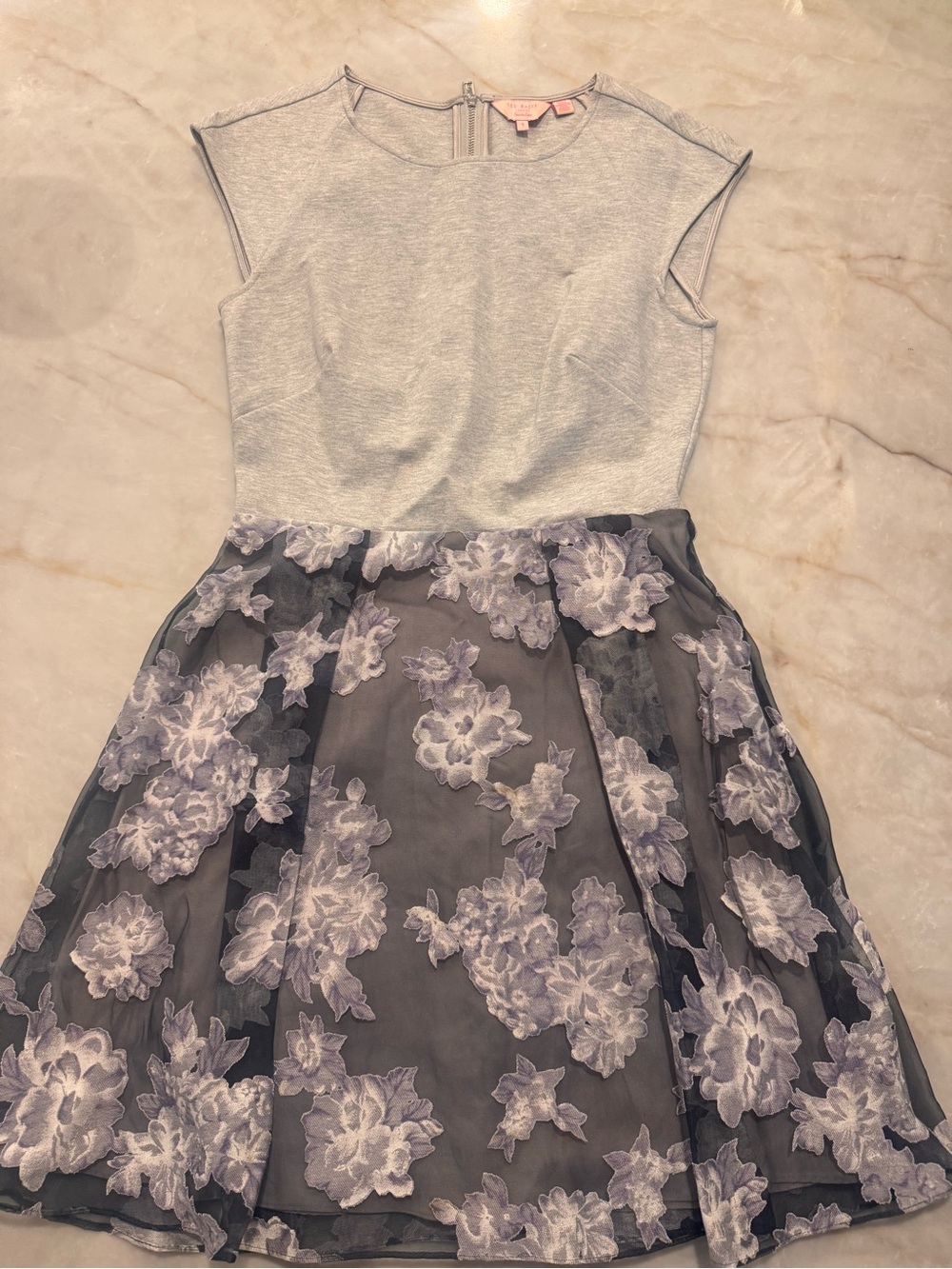 Ted Baker Silver Grey Floral-Appliqué Party Dress